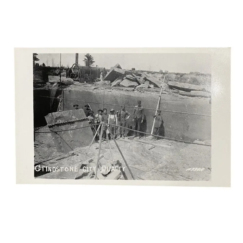Vintage Grindstone City Quarry Workers Michigan RPPC Real Photo B&W Postcard
